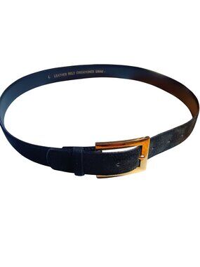 True Vintage Belt 32 Small Black Leather Gold Buckle 1970's Suede Finish Mod
